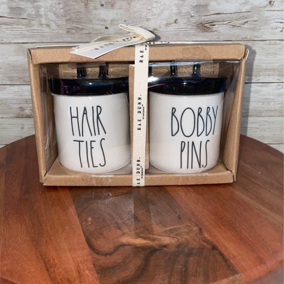 Rae Dunn x-small HAIR PINS & HAIR TIES canisters - Picture 1 of 2